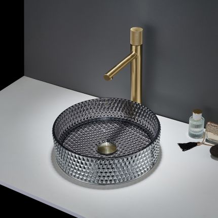 Opzetwastafel van Kristalglas Rond 35,3cm (zonder Kraangaten) | Keuze Afwerking | Covelly