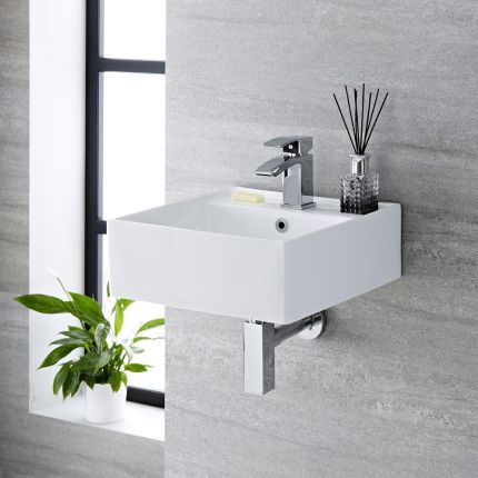 Hangende Opzetwastafel Modern (1 Kraangat) Wit | Keuze Afmeting en Kleur Overloopring | Halwell