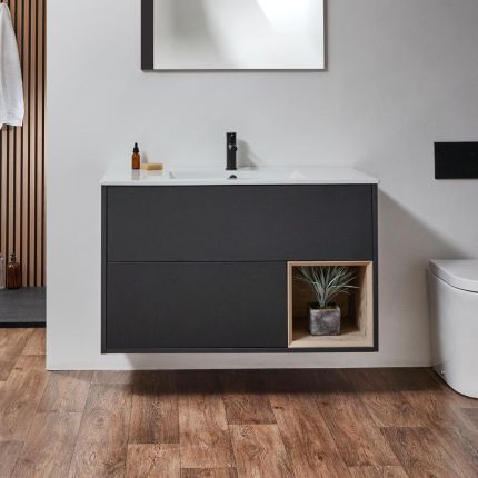 Wastafelmeubel Hangend 101cm met Wastafel en Open Plank | Keuze Afwerking | Optie voor LED-Verlichting | Hoxton