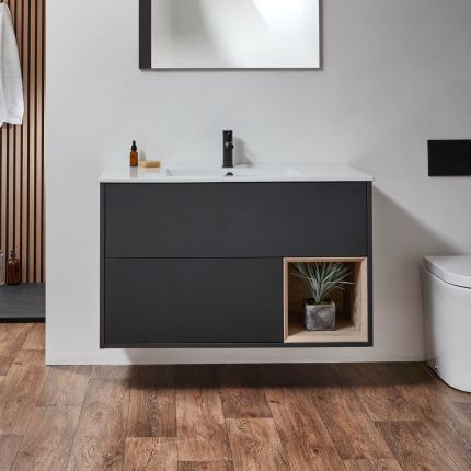 Wastafelmeubel Hangend 101cm met Wastafel en Open Plank | Keuze Afwerking | Optie voor LED-Verlichting | Hoxton