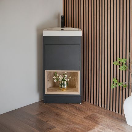 Wastafelmeubel 45cm Hoekinstallatie Modern met Open Plank en Wastafel | Keuze Afwerking en Optie voor LED-Verlichting | Hoxton