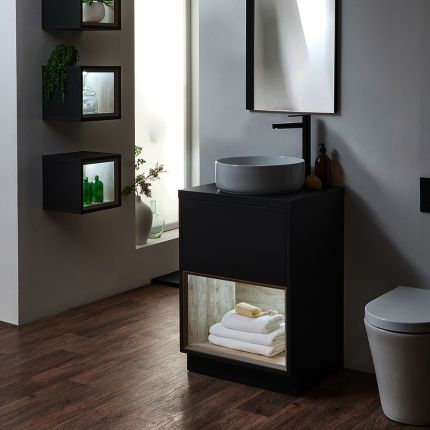 Wastafelmeubel 60cm met Open Plank | Keuze Afwerking, Wastafel en LED-Verlichting | Hoxton
