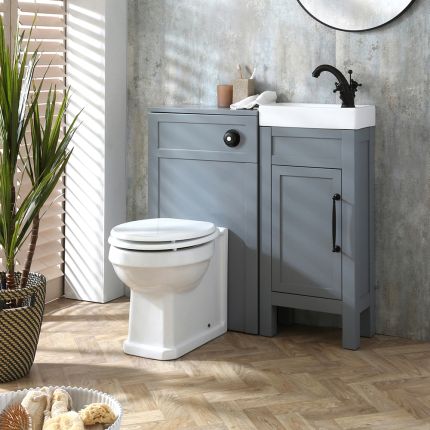 Wastafelmeubel Klassiek 40cm met Wastafel en Richmond Staand Toilet met WC-Ombouw - Lichtgrijs | Keuze Ontwerp en Afwerking Meubelgreep | Warwick