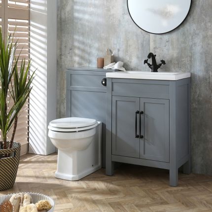 Wastafelmeubel 60cm met Wastafel en Richmond Staand Toilet met WC-Ombouw - Lichtgrijs | Keuze Ontwerp en Afwerking Meubelgrepen | Warwick