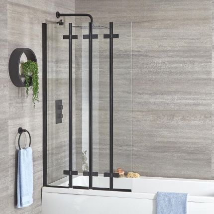 Badwand 4-Delig Inklapbaar 80cm x 140cm Zwart Profiel | Nox