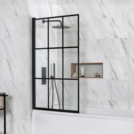 Badwand 140cm x 80cm, 6mm Dik Gehard Veiligheidsglas Zwart Geruit | Barq