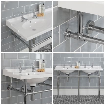 Dubbele Wastafel 120cm met Metalen Frame Klassiek Chroom | Elizabeth