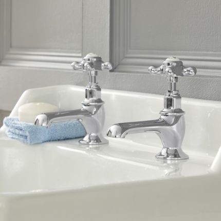 Hudson Reed Elizabeth - Wastafelkranen 2-Gats met Kruisgrepen Klassiek - Chroom en Wit