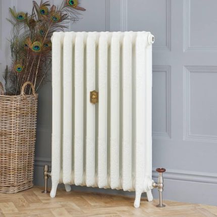 Gietijzeren Radiator Met Bloemenmotief 2-Koloms Porseleinwit H. 95cm x Keuze Breedte | Charlotte