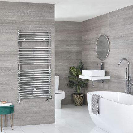 Handdoekradiator Dual Fuel / Hybride Chromen - Incl. Verwarmingselement, T-Stuk en Radiatorkranen | Keuze Afmeting | Arno