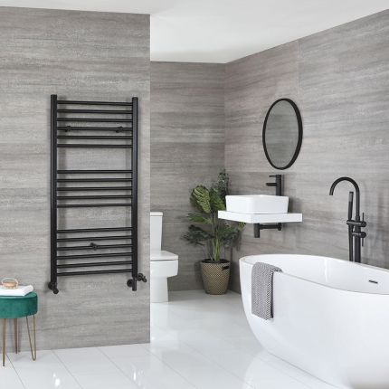 Handdoekradiator Dual Fuel / Hybride Zwart Vlak - Incl. Verwarmingselement, T-Stuk en Radiatorkranen | Keuze Afmeting | Nox