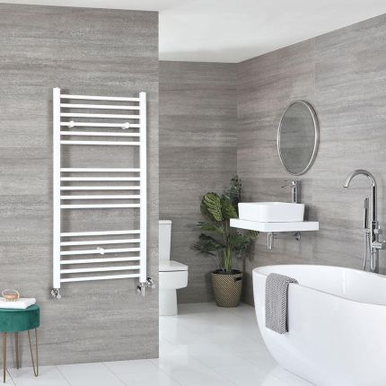 Handdoekradiator Dual Fuel / Hybride Wit Vlak - Incl. Verwarmingselement, T-Stuk en Radiatorkranen | Keuze Afmeting | Ive