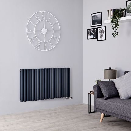 Hudson Reed Revive - Horizontale Aluminium Designradiator Dubbellaags - Middenaansluiting (Keuze Breedte) – Antraciet