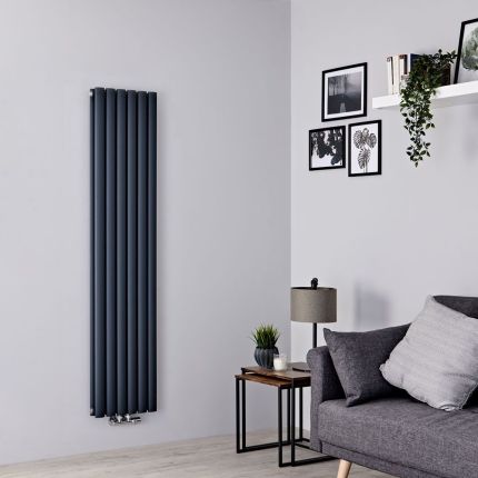 Hudson Reed Revive - Verticale Aluminium Designradiator Dubbellaags - Middenaansluiting (Keuze Breedte) – Antraciet