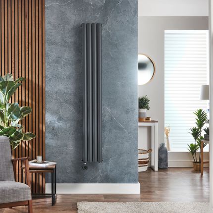 Elektrische Design Radiator Verticaal Antraciet | 23,6cm Breed - Keuze Hoogte | Keuze WiFi-Thermostaat | Vaste Bedrading of met Stekker | Revive - ECOSO van Hudson Reed