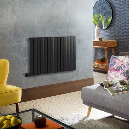 Elektrische Design Radiator Horizontaal Zwart | 63,5cm Hoog - Keuze Breedte | Keuze WiFi-Thermostaat | Vaste Bedrading of met Stekker | Hudson Reed Alpha