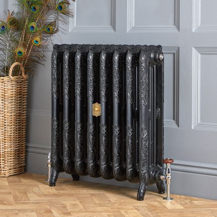 Gietijzeren Radiator Bloemenmotief 76,8cm Hoog - Zwart | Kies de Afmeting | Charlotte