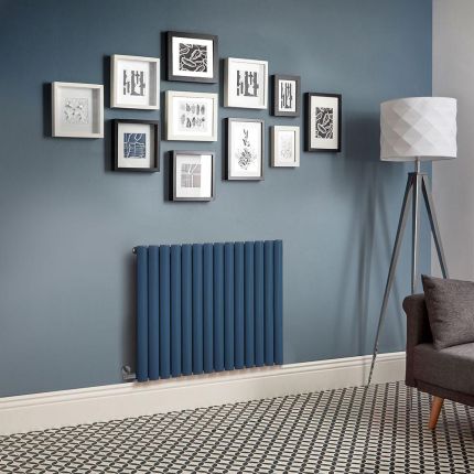 Design Radiator Elektrisch Horizontaal 63,5cm Hoog Blauw (Deep See Blue) | Keuze Afmeting en Opties voor Thermostaat en Kabelafdekking | Revive
