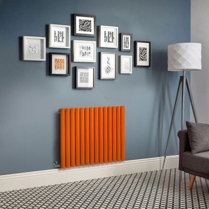 Design Radiator Elektrisch Horizontaal 63,5cm Hoog Oranje (Sunset Orange) | Keuze Afmeting en Opties voor Thermostaat en Kabelafdekking | Revive
