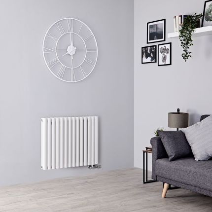 Hudson Reed Revive - Horizontale Aluminium Designradiator Dubbellaags - Middenaansluiting (Keuze Breedte) – Wit
