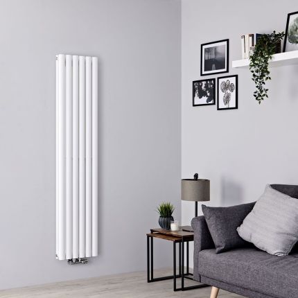 Hudson Reed Revive - Verticale Aluminium Designradiator Dubbellaags - Middenaansluiting (Keuze Breedte) – Wit