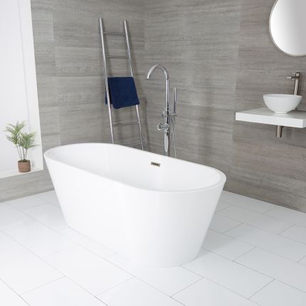 Vrijstaand Bad Ovaal Modern met Twee Rugleuningen Wit 169,5cm x 75cm | Keuze Afwerking Overloop | Covelly