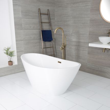 Vrijstaand Bad Ovaal Modern met Twee Rugleuningen Wit 157cm x 78,5cm | Keuze Afwerking Overloop | Ashbury