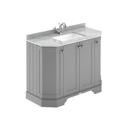 Wastafelmeubel 102cm Klassiek met Grijs Marmeren Blad | Keuze Afwerking Meubel | Keuze Wastafel met 1 of 3 Kraangaten | Old London