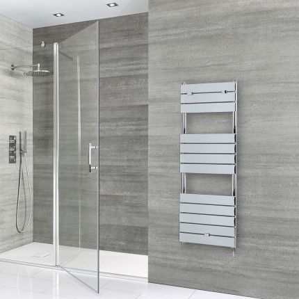 Elektrische Design Handdoekradiator - Chroom | Keuze Afmeting en Verwarmingselement | Optionele Kabelafdekking | Lustro - ECOSO van Hudson Reed