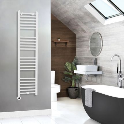 Elektrische Handdoekradiator - Wit | Keuze Afmeting | Standaard of WiFi Thermostatisch Verwarmingselement | Vaste Bedrading of met Stekker | Optionele Kabelafdekking | Ive - ECOSO van Hudson Reed