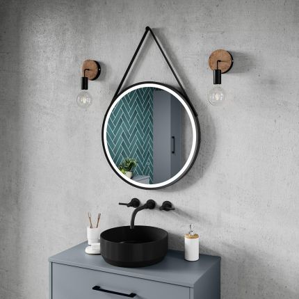 Spiegel Rond met Zwarte Lijst 60cm - Spiegelverwarming en LED Verlichting 21W