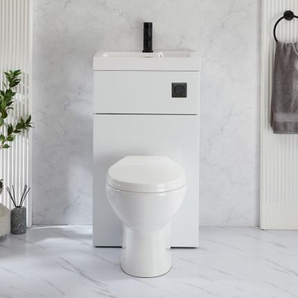 Toilet en Fontein Combinatie Modern Incl. WC-ombouw en Verbogen Reservoir 50cm x 89cm | Keuze Afwerking Ombouw en Spoelknop | Cluo