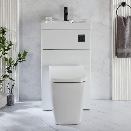 Milton Toilet en Fontein Combinatie Modern Incl. WC-ombouw en Verbogen Reservoir 50cm x 89cm | Keuze Afwerking Ombouw en Spoelknop | Cluo