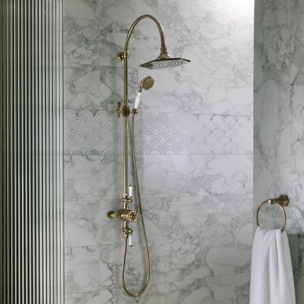 Douchekolom met 2-Weg Thermostatische Opbouw Douchekraan, Douchekop en Handdouche Art Deco | Keuze Afwerking | Earlham