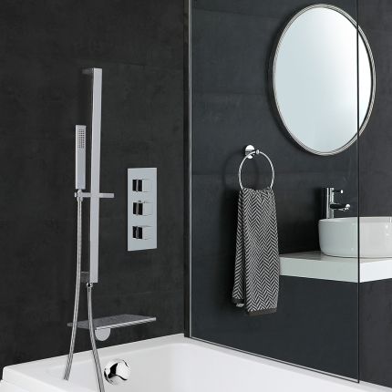 Douchekraan Thermostatisch Inbouw 2-Weg, Handdouche met Glijstang en Badvuller met Waterval Chroom | Kubix
