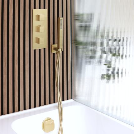 Douchekraan Thermostatisch 2-Weg met Overloop-Badvuller en Handdouche - Satijn Goud | Lyra