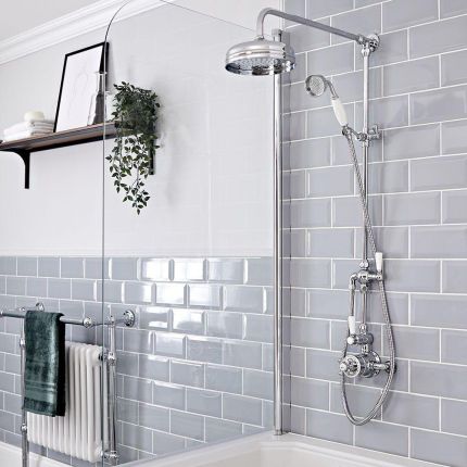 Hudson Reed Elizabeth - Douchekolom Klassiek Opbouw 2-Weg Thermostatisch met 19cm Ronde Douchekop en Handdouche Chroom en Wit