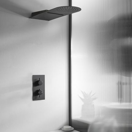 Douchekraan 2-Weg met Omstel en Douchekop 20cm x 50cm met Regen- en Watervaleffect - Zwart | Nox