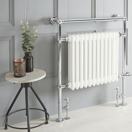 Handdoekradiator Dual Fuel / Hybride Klassiek Wit 79cm x 93cm Optionele Wifi Thermostaat en Kabelafdekking | Elizabeth