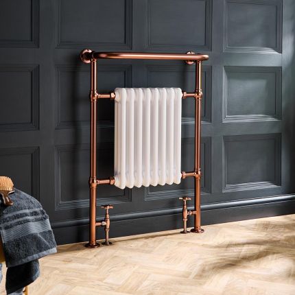 Handdoekradiator 96,3cm x 67,3cm met Overhangend Handdoekrek - Satijn Koper | Elizabeth