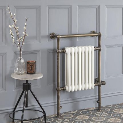 Handdoekradiator Elektrisch Klassiek 93cm x 62cm - Donker Geborsteld Messing | Elizabeth