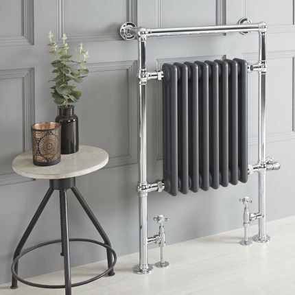 Handdoekradiator Dual Fuel / Hybride Klassiek Antraciet  62cm x 93cm Optionele Wifi Thermostaat en Kabelafdekking | Elizabeth