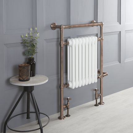 Handdoekradiator Dual Fuel / Hybride Klassiek Geborsteld Brons  62cm x 93cm Optionele Wifi Thermostaat en Kabelafdekking | Elizabeth