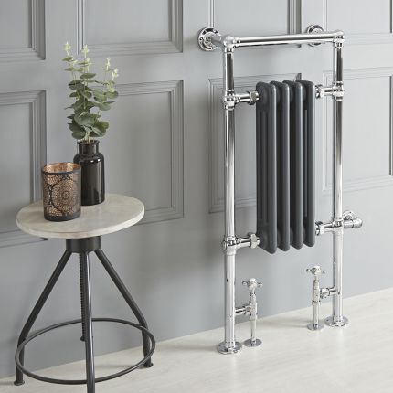Handdoekradiator Dual Fuel / Hybride Klassiek Antraciet/Chroom 45cm x 93cm Optionele Wifi Thermostaat en Kabelafdekking | Elizabeth