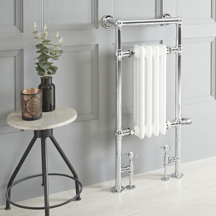 Handdoekradiator Dual Fuel / Hybride Klassiek Wit 45cm x 93cm Optionele Wifi Thermostaat en Kabelafdekking | Elizabeth