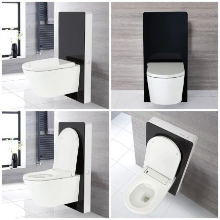 Japans Toilet | Hirayu Stortbak Ombouw Touch-free Bedieningspaneel Hangend Zwart 50cm | Saru