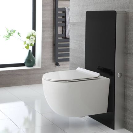Toilet Randloos Wit met WC-bril en Stortbak met Ombouw Zwart | Otterton