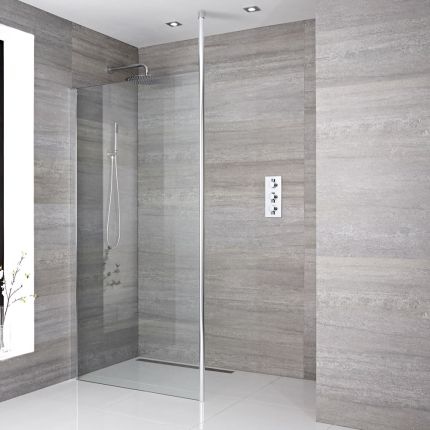 Inloopdouche 1 Vaste Wand en 1 Steunpaal Chroom | Keuze Douchewand en Douchegoot | Sera