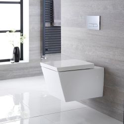 Toilet Hangend Keramisch Vierkant met Soft-Close WC-Bril Wit | Halwell