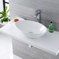 Opzetwastafel Ovaal 52cm x 32cm Wit met Verhoogde Wastafelmengkraan Chromen | Kenton